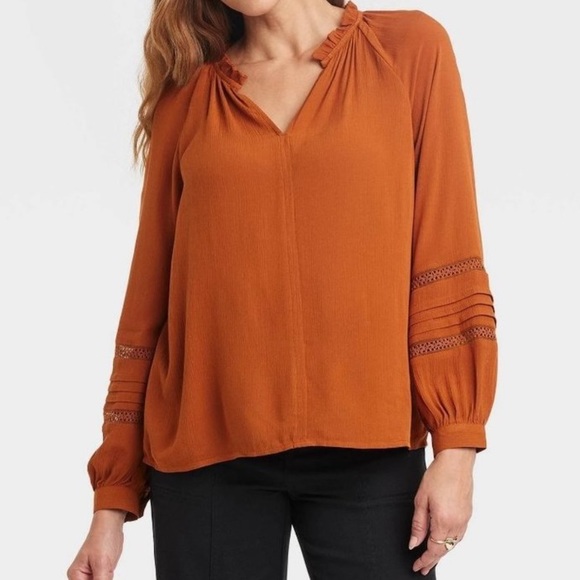 Knox Rose Tops - Knox Rose Honey Brown Women's Long Sleeve Lace Blouse NWT Size Large